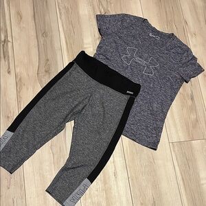 Under Armour Heather Purple Short Sleeve Tee with PINK Capri Leggings